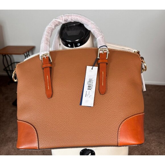Dooney Bourke Pebble Leather Dome Designer Satchel Work Bag  Camel and Cognac - Picture 8 of 10